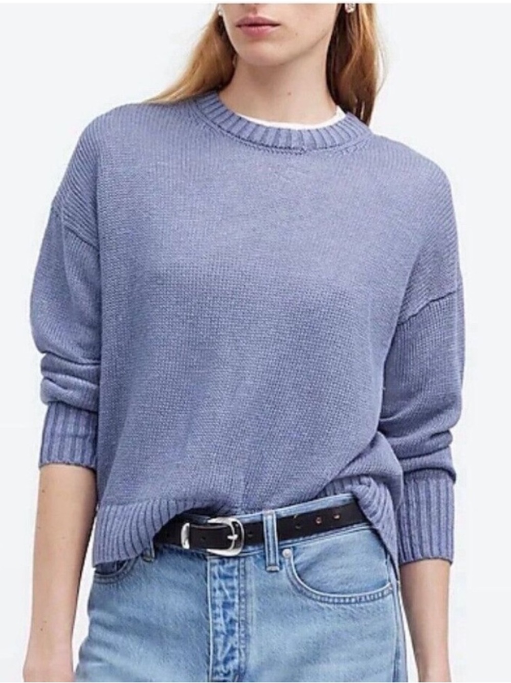 BOGO! MADEWELL Linen Drapey Crewneck Sweater Dusty Blue Size XS